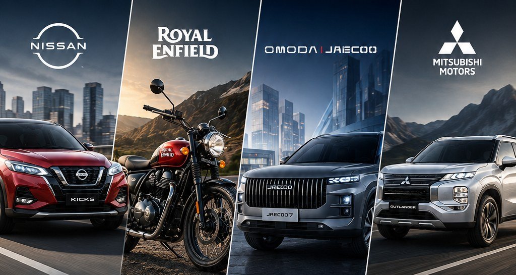 Marcas parceiras: Nissan, Royal Enfield, Omoda | Jaecoo, Mitsubishi Motors